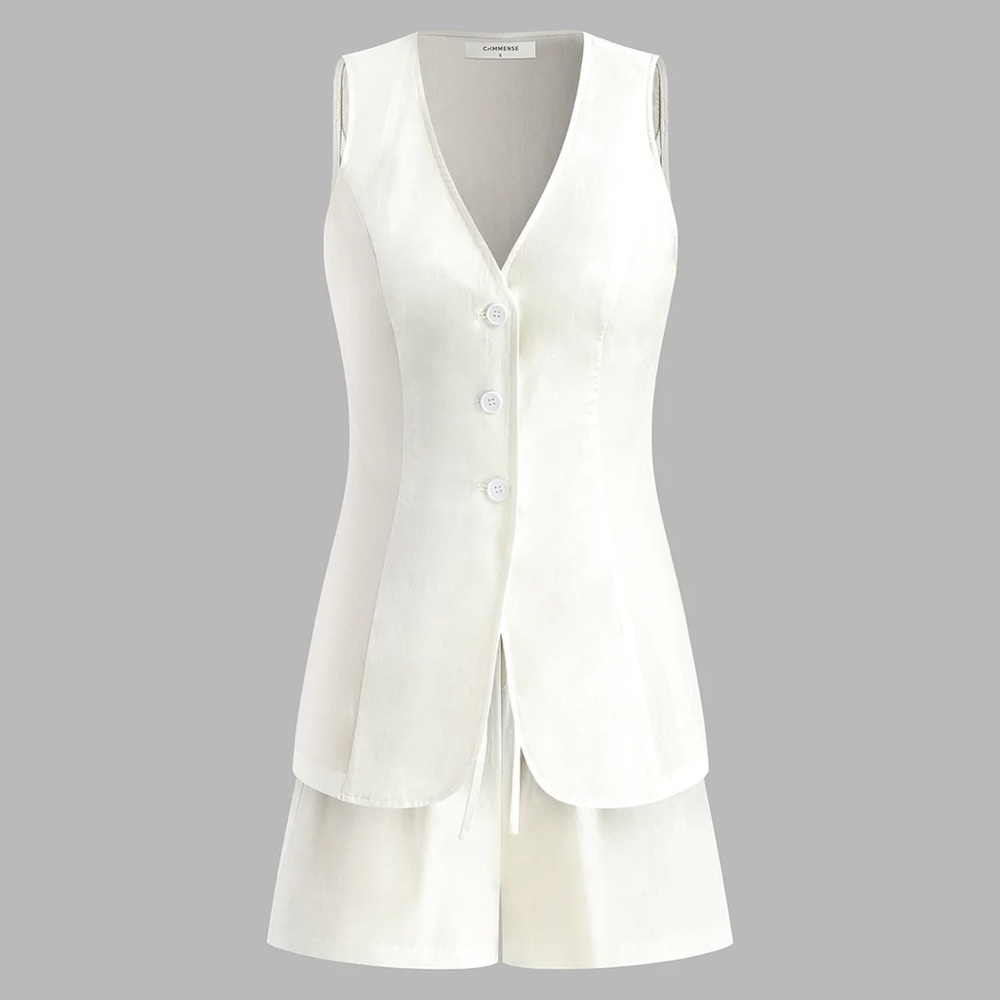 Commense White Elastic Waist Shorts